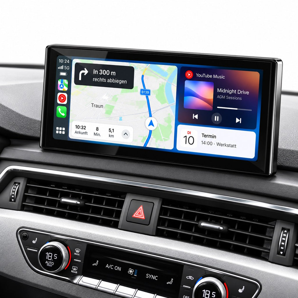 10,25 Zoll CarPlay Display Audi A4 B9 – Karten, Musik und Kalender mit Klimabedienteil