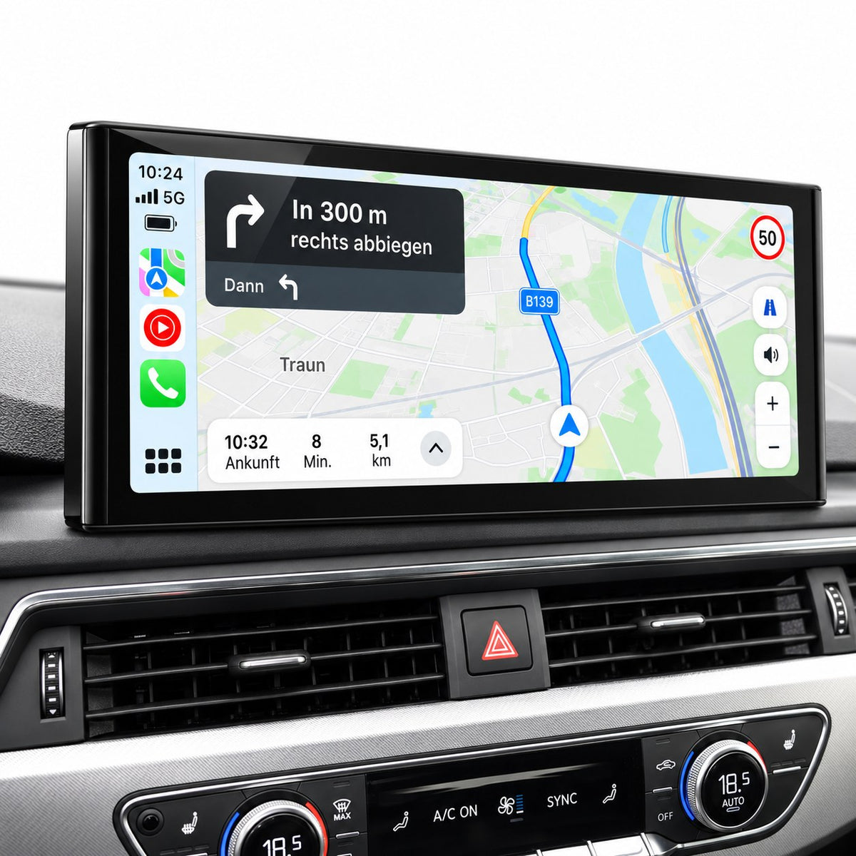 12,3 Zoll CarPlay Display Audi A4 B9 mit Apple Karten Navigation